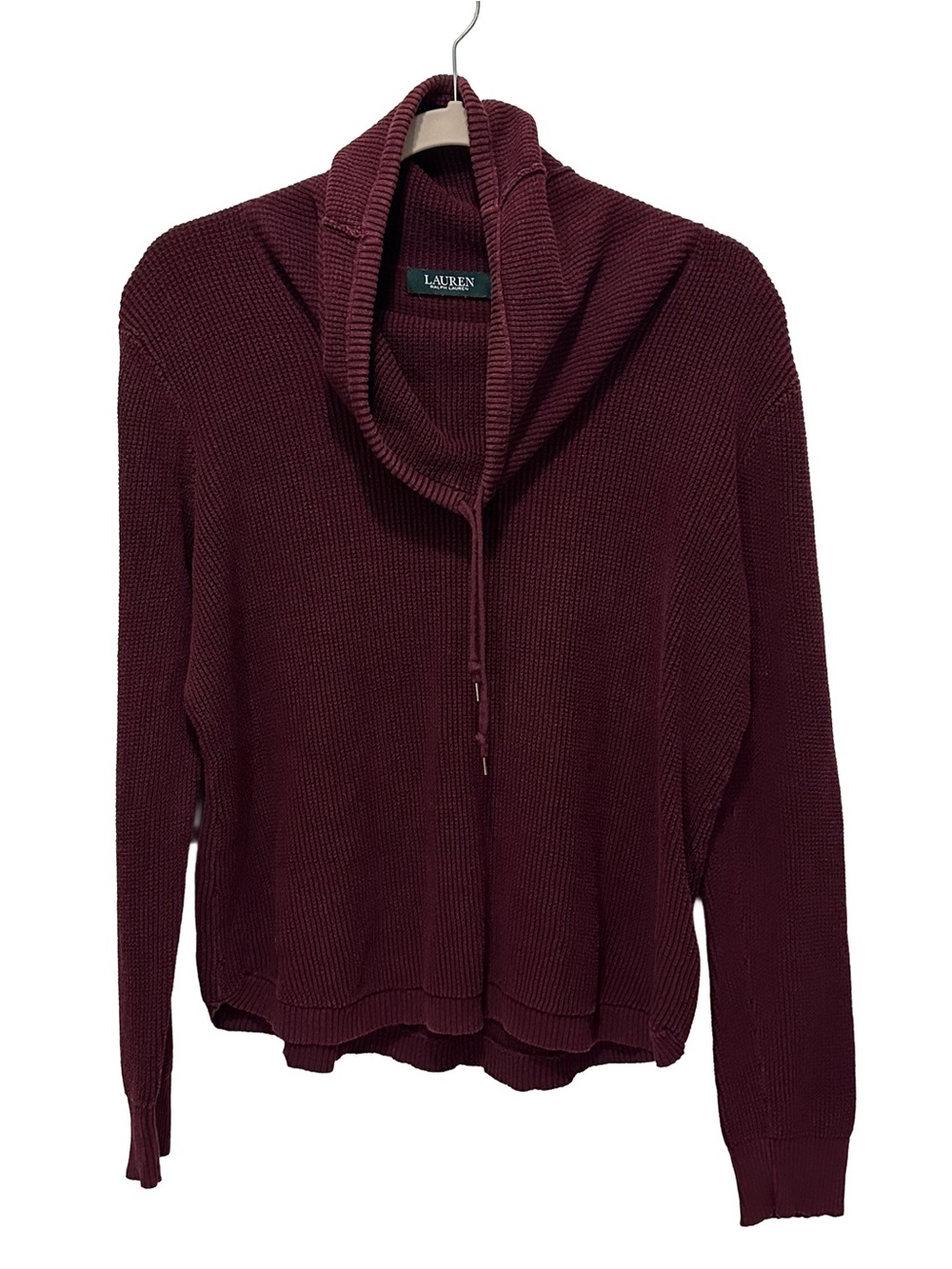 Lauren Ralph Lauren Burgundy Ribbed Cowl-Neck Sweater